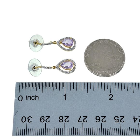 JBX Sterling Silver Gold Plate Purple Amethyst Diamond Accent Dangle Earrings - Picture 6 of 6